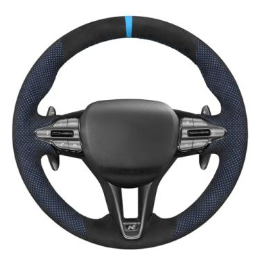 Imagem de MEWANT Capa de volante costurada à mão para Hyundai Elantra (N Line) 2021-2024/Elantra N 2022-2023/Kona N 2022-2023/Veloster N 2019-2022