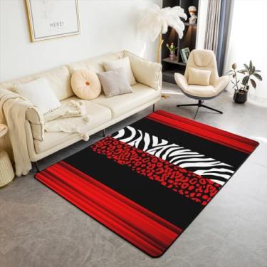 Imagem de Feelyou Tapete infantil leopardo zebra sala de estar tapete de área 3x5 ombré vermelho preto tapete decorativo para decoração tapete decorativo com estampa animal