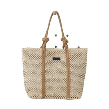 Imagem de Bolsa De Palha Grande Ombro Casual Estilosa Moda Praia(Bege alça caqui)