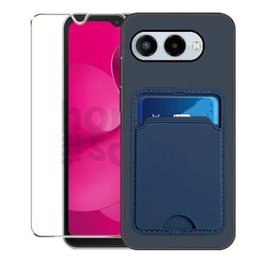 Imagem de Covthch Capa para celular T-Mobile REVVL 8 com protetor de tela, capa carteira T-Mobile REVVL 8 com suporte para cartão, capa protetora fina de borracha de silicone TPU à prova de choque não amarelada