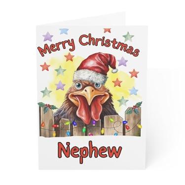 Imagem de J&J'S TOYSCAPE Cartão de Natal sobrinho, lindo cartão de Natal sobrinho, galinha engraçada de Natal, cartão de 5 x 7 com envelope, em branco dentro (frango)