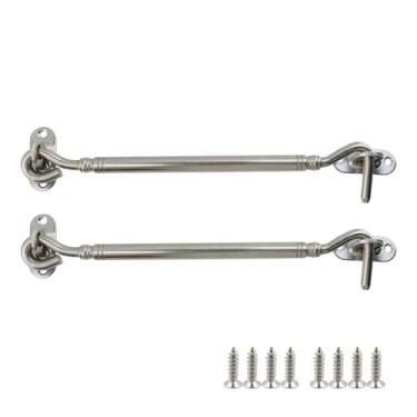 Imagem de Rannb Gancho de trava de portão e trava de olhal para fechadura de porta de celeiro de porta de aço inoxidável para persianas, galpão, armário, prata, 20 cm de comprimento - 2 peças