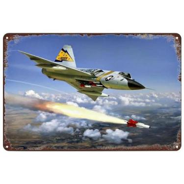 Imagem de Placa Decorativa Vintage De Alumínio Com Tema De Avião De Combate, Art