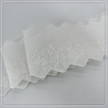 Imagem de Acabamento de renda de algodão de 7 cm, tecido de ilhós bordado floral para costurar vestidos, artesanato, fantasias, sofás, cortinas, roupas de bonecas/animais de estimação (branco)