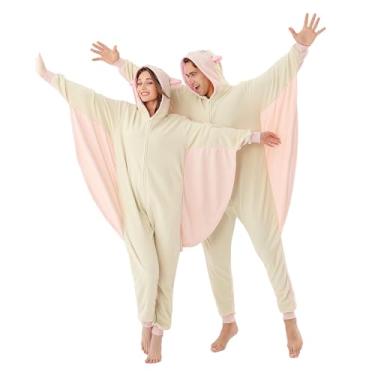 Imagem de GOGOBOND Pijamas de macacão para adultos, fantasias de Halloween unissex para adultos, cosplay de lã, macacão de animal para mulheres e homens (rosa, GG