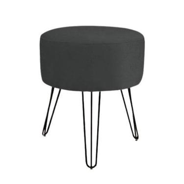 Imagem de Puff decoração suede preto para sala de estar pés de ferro