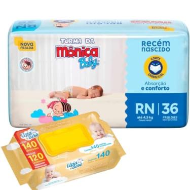 Imagem de Kit 01 Pacote Fraldas Turma da Mônica Jumbo + 140 Lenços Toalhas Umedecidas (RN)