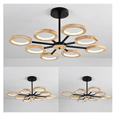 Imagem de Lustre Sala de Jantar Sala de Estar Lustre de Madeira Criativo Simples Anel de Madeira Maciça Lustre Lâmpada de Hotel Lobby Lustre de Moda de Hotel (Cor: Luz Quente, Tamanho: Preto 8 He