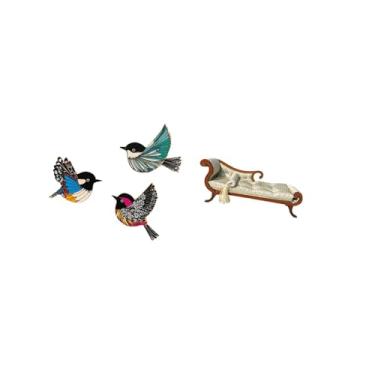 Imagem de Fenteer Arte de Parede de Pássaro de Madeira E Modelo de Sofá em Miniatura para Sala de Estudo de Jardim, Cadeira de Estar de Fazenda, Decoração em Conjunto D