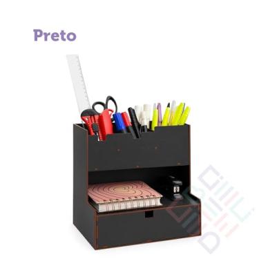 Imagem de Organizador de Mesa para Escritório com Gaveta e Divisórias Mdf (Preto)