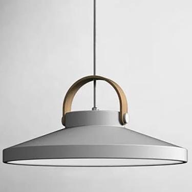 Imagem de Luminária pendente industrial LED de 14,5" com cúpula preta, lustre para ilha de cozinha, luminária de teto de madeira, luminária pendente moderna para sala de jantar, sala de estar, hall de