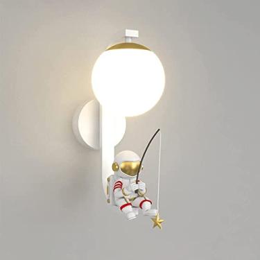 Imagem de Luminária de parede de lua e astronauta para quarto infantil, 5W, LED com dimerização, luminária de parede de lua 3D, preta, para meninos, quarto infantil, abajur de cabeceira