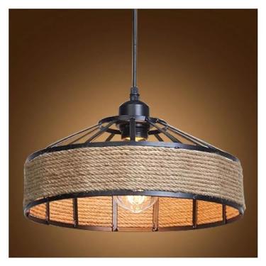 Imagem de Luminária pendente industrial vintage com gaiola de corda de cânhamo de metal, luminária suspensa para ilha de cozinha, lâmpada antiga para lustres de quarto