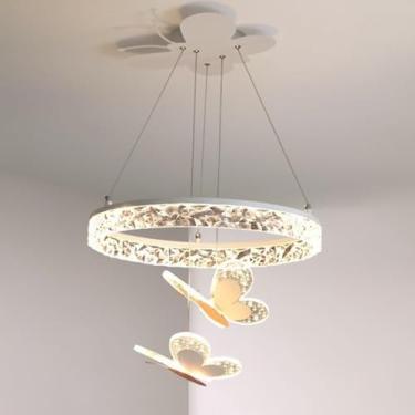 Imagem de Lustre de acrílico para meninas, luminária pendente com luz LED borboleta regulável, luz suspensa de acrílico para ilha de cozinha, sala de estar, quarto, cabeceira, sala de jantar, corredor