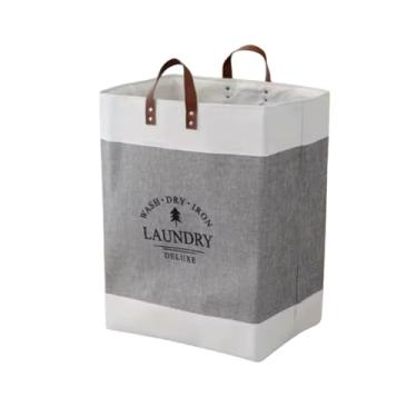 Imagem de Cesto de Roupa Suja Organizador Tecido Multiuso Dobrável Grande Alça Couro (Cinza)