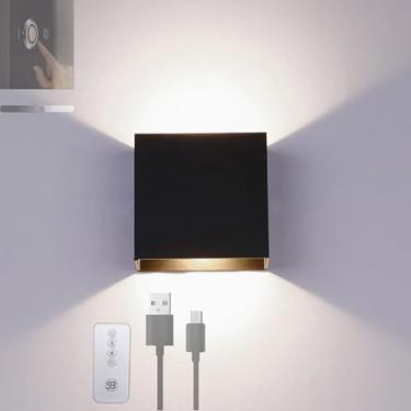 Imagem de Luminária de parede com controle de toque para cima e para baixo, luminária de parede com brilho ajustável e controle remoto, arandela moderna recarregável, iluminação de parede interna de a
