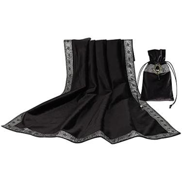Imagem de DOARLUO Bolsa de cartas de tarô toalha de mesa toalha de mesa toalha de altar bruxaria astrologia adivinhação tapete antiderrapante quadrado 65 x 65 cm (preto)
