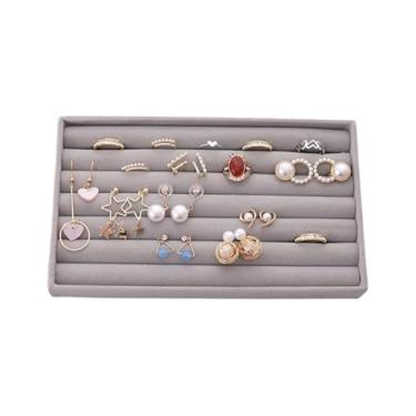 Imagem de Kit Com Porta Joias Em Veludo - Conjunto De Bandejas Organizadoras Para Joias E Bijuterias - PráTico Para Organizar E Presentear(CINZA)