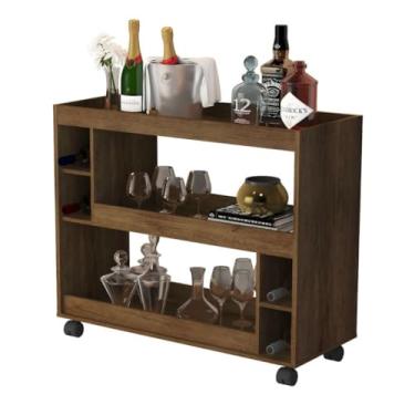 Imagem de Aparador Buffet Multiuso com Adega e Rodízio Cantinho do Café Sala Cozinha Recepção Decoração Retrô(Canela)