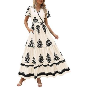 Imagem de Vestido maxi PRETTYGARDEN feminino de verão com decote em V, boho, flo