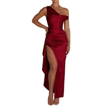 Imagem de Vestidos de dama de honra Alphirkut Maxi Satin Baile Borgonha