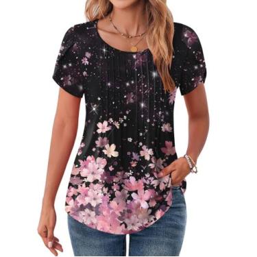 Imagem de Blusa feminina Zeagoo, manga curta, rosa floral de verão, 2GG