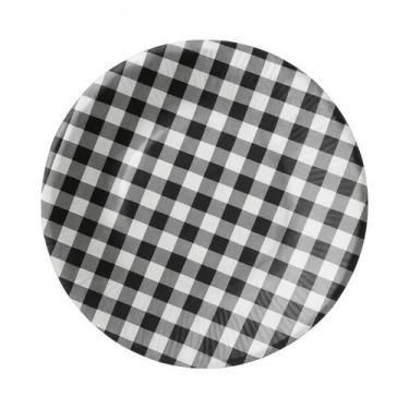 Imagem de 8 Pratos de Papel Xadrez Preto e Branco 18 cm - Ponto das Festas - Ins