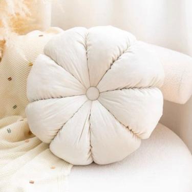 Imagem de Almofada decorativa redonda de veludo creme 45cm de diâmetro
