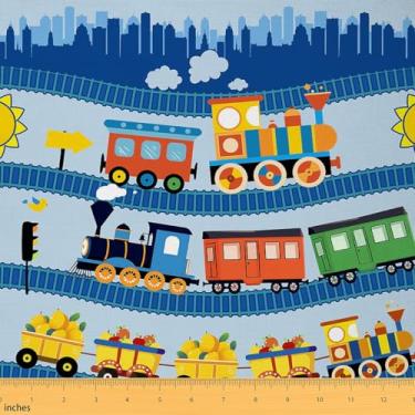 Imagem de Tecido de trem de desenho animado trilhos de trem de estrada da cidade DIY costura artesanato hobby por jarda veículos de transporte colorido carro decorativo para estofamento e detalhes em casa, 1