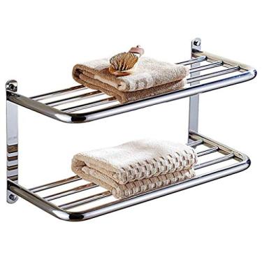 Imagem de Toalheiro de chuveiro toalheiro de aço inoxidável 304 toalheiro duplo de 47 cm fileira de toalha de parede para hotel suporte de prateleira para banheiro cozinha (77 cm)