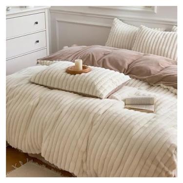 Imagem de Conjunto de capa de edredom de pele de coelho artificial engrossada de inverno de quatro peças Queen Size Conjunto de cama quente (H King)