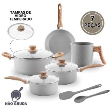 Imagem de Jogo De Panela Fogão de Indução Cerâmica Antiaderente Ceramic Life Gri