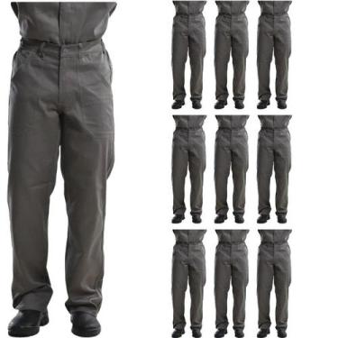 Imagem de Kit 10 Calças Profissional Uniforme Trabalho Pesado Brim Metade Elásti