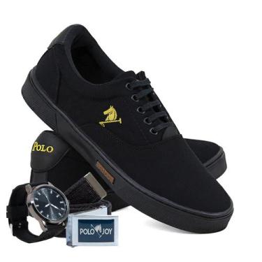 Imagem de Sapatênis Lona Kit com Relógio e Cinto Casual Dia a Dia - Polo Joy, 45