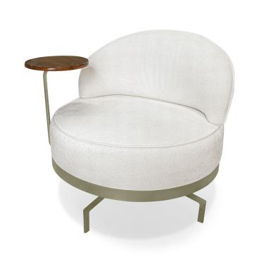 Imagem de Poltrona Sala de Estar Base Giratória Dourada Aura Bouclê Off White S04 - D'Rossi