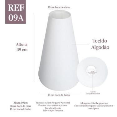 Imagem de Cúpula Clássica Cone 39x13x29cm de Tecido Algodão Soquete Nacional cor