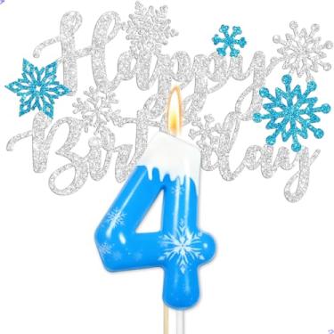 Imagem de Frozen 4th Birthday Party Decorations Snowflake Number 4 Candle, Elsa Cake Topper Decorations for Girls Princess Anna Elsa Frozen Theme Party Decorations Supplies, Party Favors