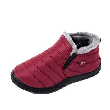 Imagem de Bigfanshu Botas femininas de neve botas de inverno de pelúcia botas impermeáveis femininas quentes de inverno plus size, Vermelho, 12