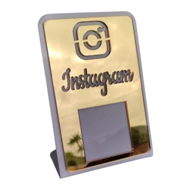 Imagem de Placa Qr Code Acrílico Mesa Balcão Comércio Instagram (Branco com Dourado, Padrão)