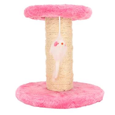 Imagem de Arranhador de corda de sisal macio interativo para gatos com 2 camadas para gatos internos e gatinhos, torre resistente para gatos com bola de mola, tábua composta (rosa)