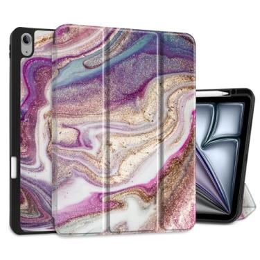 Imagem de DONGKE Capa para iPad Air de 13 polegadas M3 2025, M2 2024 - [Suporte de lápis embutido] Capa protetora à prova de choque com suporte traseiro de TPU macio para hibernar/despertar automático - mármore