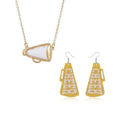 Imagem de QLUYCKW Conjunto de colar de líder de torcida para mulheres delicados ginastica megafone pingente colar com pingente de megafone glitter CHEER brincos de acrílico esportes de equipe joias, Medium