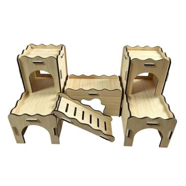 Imagem de WeiLaiKeQi Esconderijo de madeira para hamster, acessórios para gaiola, casa de madeira para lemingues, hamsters sírios