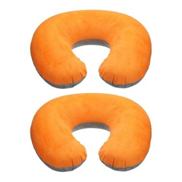 Imagem de HARFINGTON 2 almofadas infláveis de viagem para pescoço de avião em forma de U com capa lavável removível para escritório, pescoço, queixo, suporte lombar, amarelo/cinza
