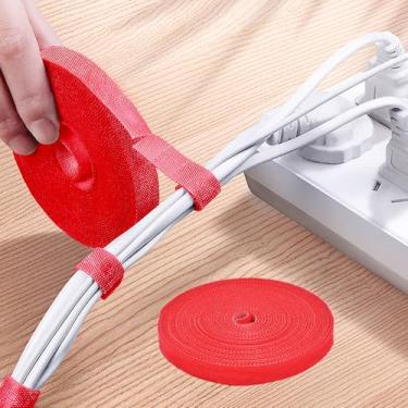 Imagem de Tiras de gancho e laço dupla face de nylon de 3/8 polegadas, tiras autoaderentes, rolo de gerenciamento de cabos de fixação para agrupar, armazenamento e organização (vermelho)
