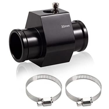 Imagem de Conector de tubo de junta de temperatura de água de alumínio 30 mm 1-3/40.6 cm Adaptador de medidor de sensor de mangueira do radiador com 2 braçadeiras de mangueira Medidor de temperatura de água