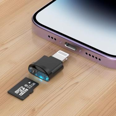 Imagem de Leitor de cartão micro SD compatível com iPhone 14 13 12 11 Pro Max XS XR X 8, iluminação para leitor de cartão micro SD/TF adaptador de cartão micro SD, compatível com iOS 18 e exFAT e FAT32, preto