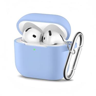 Imagem de Capa para AirPods 4 para homens e mulheres, capa protetora colorida de silicone macio com chaveiro, capa de proteção total contra quedas para AirPods 4ª geração, azul