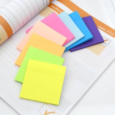 Imagem de 8 notas adesivas 7,6 x 7,6 cm, almofadas autoadesivas de cores brilhantes, fáceis de colocar para casa, escritório, caderno, total de 400 folhas
