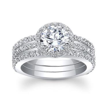 Imagem de Anéis de noivado de zircônia cúbica branca banhada a ouro branco, alianças de compromisso, festas noturnas, presentes de dia dos namorados, alianças de eternidade para mulheres, 9, Cobre, Sem pedra